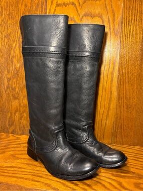 Y2K VTG Frye Melissa Trapunto Tall Riding Boots Mexico Made Black Leather Sz 7.5